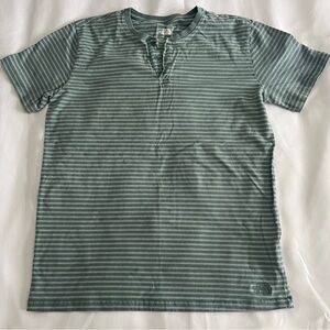 North Face Blue White Striped Button Collar TShirt Mens Medium